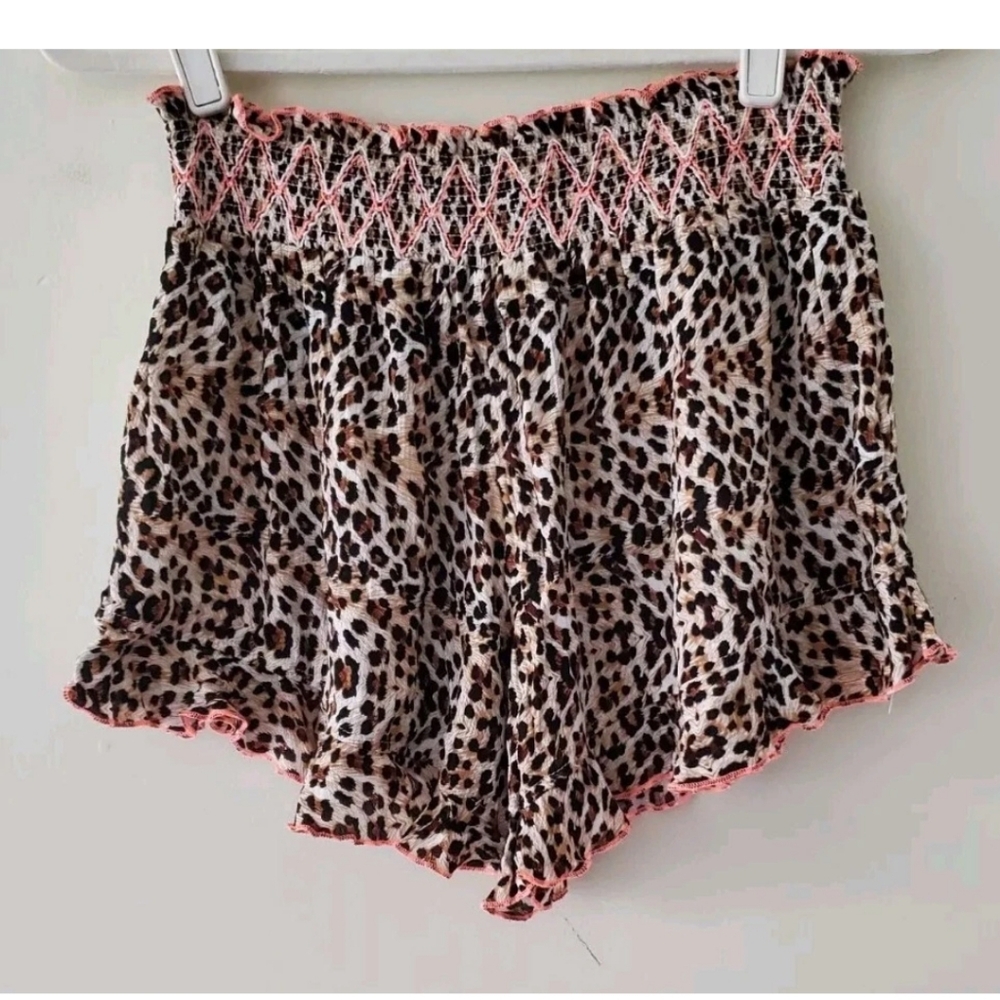 Miken Juniors' Large Swim Cover up Shorts Leopard Print Smock Elastic Waist NWT